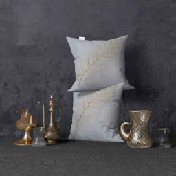 goddess decor Grey Floral Velvet 16 x 16 Inches Cushion Covers (Set of 2) image 1