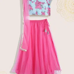 Biba Girls Pink & Blue Floral Print Ready to Wear Lehenga & Blouse with Dupatta-picture-31