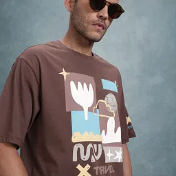 The Roadster Life Co. Printed Drop-Shoulder Sleeves Pure Cotton Relaxed T-shirt-picture-38
