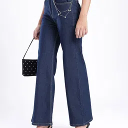 glitchez Women Wide Leg Stretchable Jeans With Side Chain-picture-22
