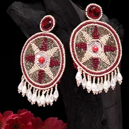Moedbuille Maroon Contemporary Drop Earrings image 1