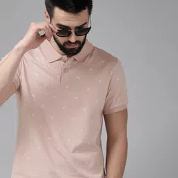 The Roadster Lifestyle Co Men Dusty Pink & White Printed Pure Cotton Polo Collar T-shirt-picture-50