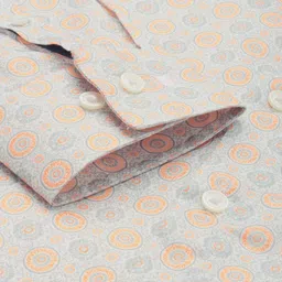 Louis Philippe Men White & Orange Slim Fit Ethnic Motifs Printed Pure Cotton Formal Shirt image 3