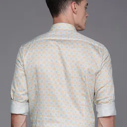 Louis Philippe Men White & Orange Slim Fit Ethnic Motifs Printed Pure Cotton Formal Shirt image 5