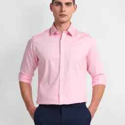 Arrow Pink Cotton Slim Fit Self Pattern Shirt image 1