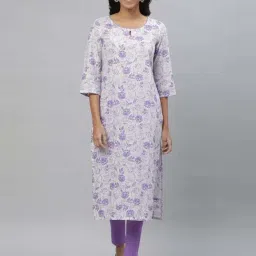 Aurelia White & Purple Cotton Printed Straight Kurta-picture-16
