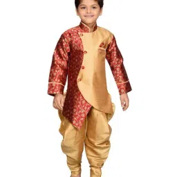 AJ Dezines Kids Maroon & Gold Printed Full Sleeves Sherwani Set-image-93