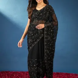 Saree Mall Black Embellished Sarees With Unstitched Blouse-image-52