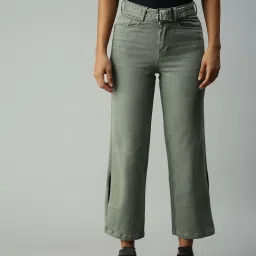 showoffff SHOWOFF Wide Leg Clean Look Olive Jeans image 1