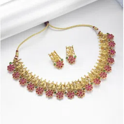 Peora Gold Plated Goddess Laxmi Choker & Earrings Set image 1