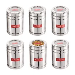 HAZEL Silver Stainless Steel Container with Transparent Lid - Set of 6 (1L) image 1