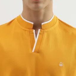 United Colors of Benetton Mustard Regular Fit Henley T-Shirt image 4