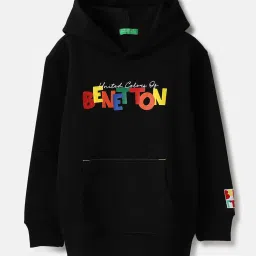 United Colors of Benetton Boys Black Graphic Print Full Sleeves Hoodie image 1