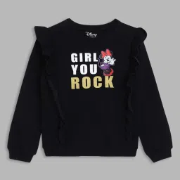 Blue Giraffe Girls Black Cotton Printed Full Sleeves Sweatshirt image 1