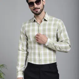 Indian Needle Beige Cotton Regular Fit Checks Shirt-image-3