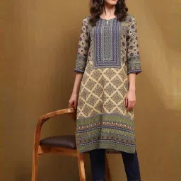 Biba Brown Printed Straight Kurta image 1