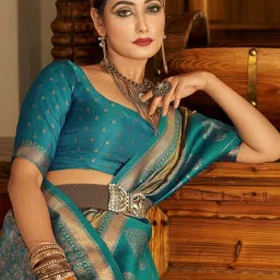 Elora Beige Silk Printed Saree With Unstitched Blouse image 4