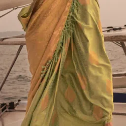 Elora Olive Green Printed Saree With Unstitched Blouse image 4