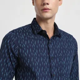 Allen Solly Navy Cotton Slim Fit Printed Shirt image 4