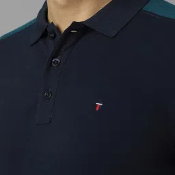 Louis Philippe Jeans Navy Cotton Slim Fit Printed Polo T-Shirt image 4