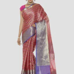 Banarasi Silk Works Orange & Pink Woven Saree With Unstitched Blouse-picture-20