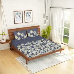 Spaces Atrium Grey & Yellow Cotton 144 TC Bed Sheets Set-image-12