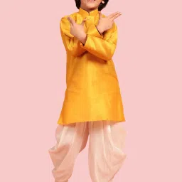 AJ Dezines Kids Yellow & White Regular Fit Full Sleeves Kurta Set image 4