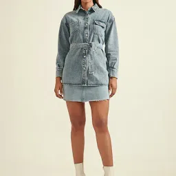 Cover Story Blue Regular Fit Denim Shirt-image-81
