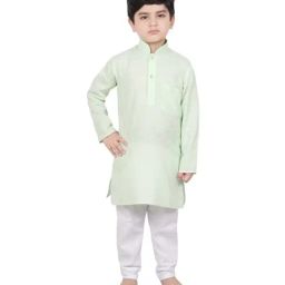SG Yuvraj Kids Green & White Cotton Full Sleeves Kurta Set-picture-12