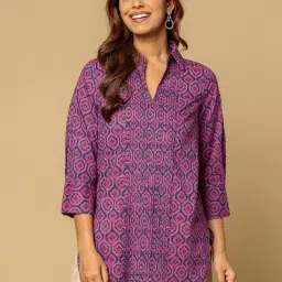 Fabindia Blue Regular Fit Printed Tunic image 1