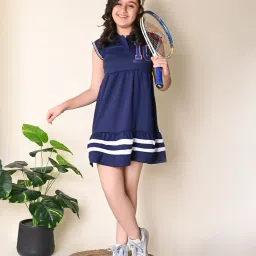 LilPicks Kids Navy Solid Dress image 4