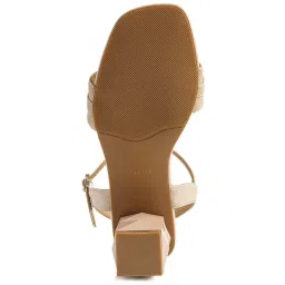 London Rag Women's Geometric Cut Beige Ankle Strap Sandals image 4