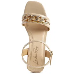 London Rag Women's Geometric Cut Beige Ankle Strap Sandals image 3