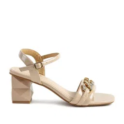 London Rag Women's Geometric Cut Beige Ankle Strap Sandals image 1