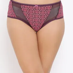 Clovia Wine Printed Mid Waist Hipster Panty image 1