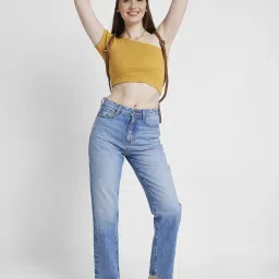 Spykar Light Blue Cotton Relaxed Fit High Rise Jeans image 4