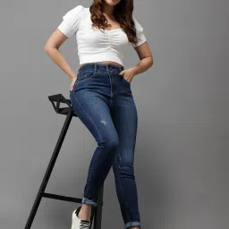 showoffff SHOWOFF High-Rise Blue Low Distress Jeans image 4