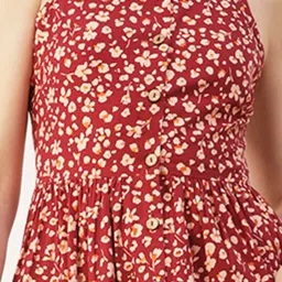 Moomaya Maroon Floral Print Fit & Flare Dress image 4