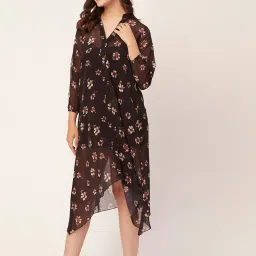 Moomaya Black Floral Print High-low Dress image 4