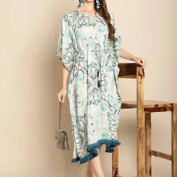 Secret Wish Blue & Off White Floral Print Kaftan Night Dress image 4