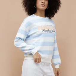 Ginger By Lifestyle Light Blue Regular Fit Striped Sweatshirt-image-19