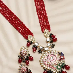 Panash Gold Plated & Red Kundan Jewellery Set image 1