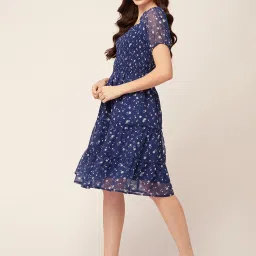 Moomaya Navy Floral Print Fit & Flare Dress image 4