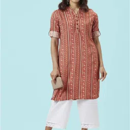 Rangmanch by Pantaloons Rust Printed Straight Kurta image 4
