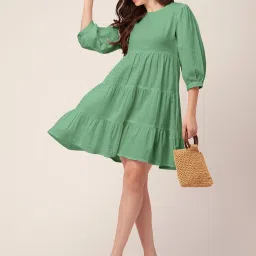 Moomaya Green Fit & Flare Dress image 4