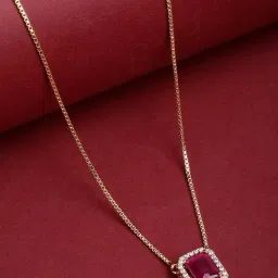 Panash Gold Plated Red CZ Stone Studded Pendant Chain image 1