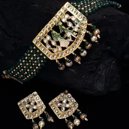 Panash Gold Plated & Green Beaded Wedding Choker Jewellery Set image 1