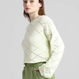 Only Lime Green Cotton Self Design Pullover image 4