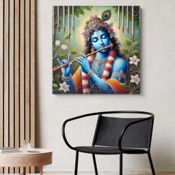 999Store Multicolor Canvas Floral Krishna Painting-picture-26