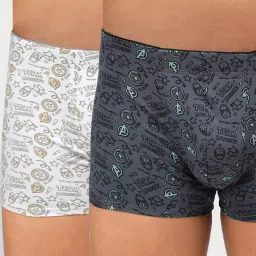 Zoiro White & Steel Grey Regular Fit Printed Trunks - Pack Of 2 image 4